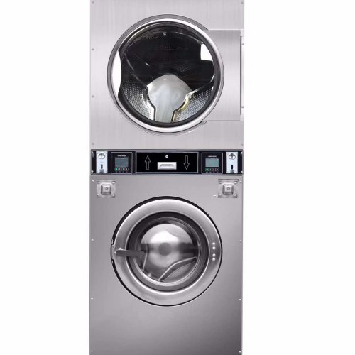 Double stack coin washer-extractor-dryer all in one